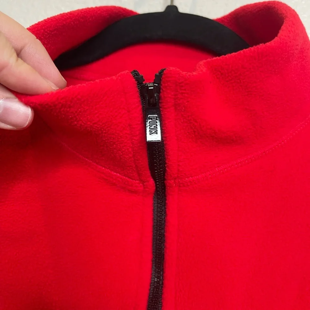 Victorias Secret PINK Red Cropped Fleece Half Zip Pullover Sweater Size Medium - Picture 2 of 9